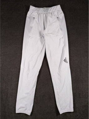 Adidas White Jogger Sweatpants with Zippered Pockets, Size Small